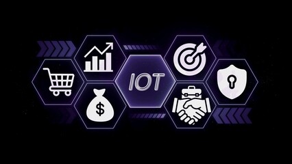 Internet of Things I O T business icons on dark background