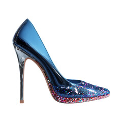 Navy Blue Glitter Stiletto Heels Elegant PointedToe Pumps against transparent background