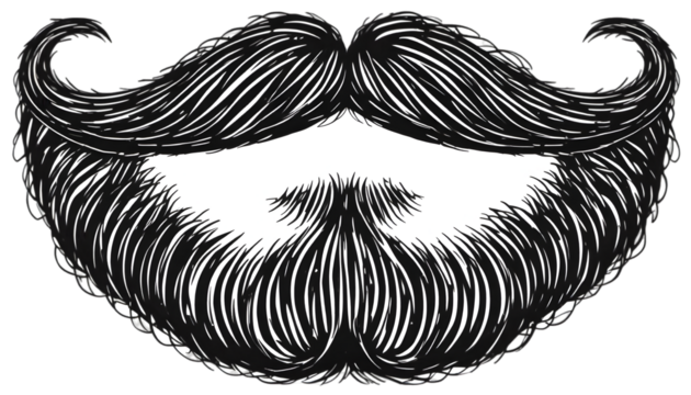 Detailed drawing of a full beard and mustache isolated on transparent background - Powered by Adobe