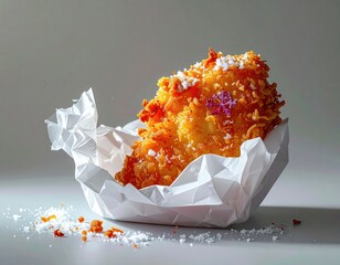 Crispy fried food, decorative paper and spices