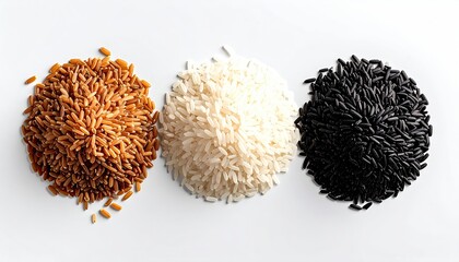 Rice brown, white, black, arranged in piles