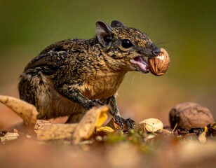 Squirrel holding nut in forest