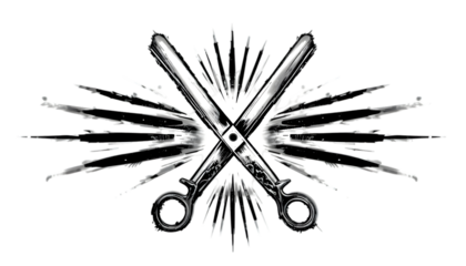 A pair of crossed scissors with a burst isolated on transparent background