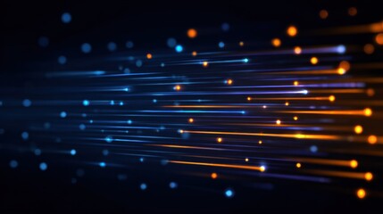 Abstract digital light streams with glowing particles on a dark background