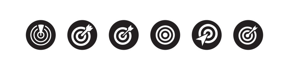 Set of target icon, Crosshairs icon, Bullseye symbol collection, Target icon with arrow hitting bullseye, Vector illustration EPS 10.
