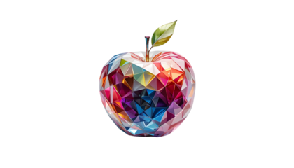 Colorful crystal apple isolated on transparent background, a symbol of knowledge