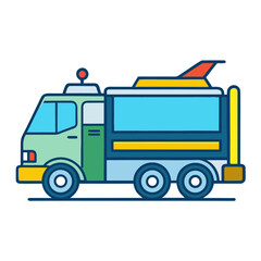 Modern cartoon illustration of a light green utility truck with a blue cargo bay