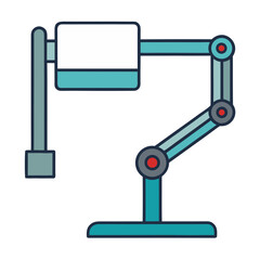 Modern robotic arm with blank display screen on a black background
