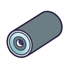 Stylized illustration of a rolled up yoga mat in shades of gray and blue