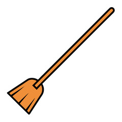 A simple orange broom with bristles on a transparent background