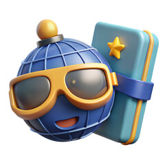 Obraz premium Cartoon globe with sunglasses and a book, isolated on transparent background