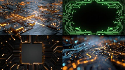and keywords for the image you provided

 Abstract computer circuit boards with glowing elements for high tech visualization