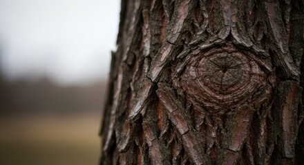 Close-up of textured tree bark with a knot
