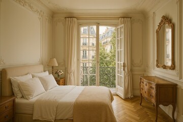 Fototapeta premium Elegant Bedroom With French Doors And Natural Light