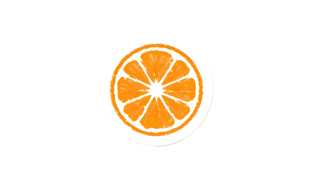 A stylized orange slice illustration isolated on transparent background, with a textured look - Powered by Adobe