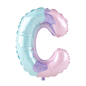 3D Rendered Gradient Foil Balloon Letter "C" in Pastel Colors