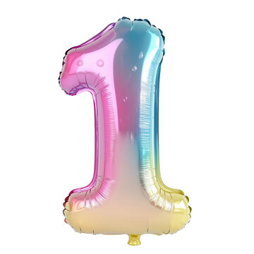3D Rendered Gradient Balloon Number "1" in Pink and Blue