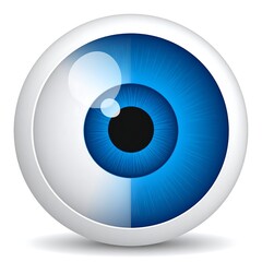 A stylized blue eye icon, circular, with a white sclera and radiating iris