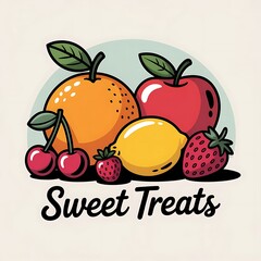 Vibrant assortment of fresh fruits and sweet treats typography
