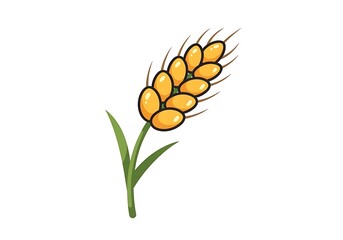 Wheat Stalk Illustration with Grain and Green Leaves