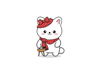 Cute Bear Character Standing with Scarf and Bow Illustration
