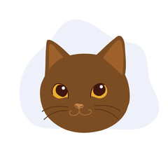 a cartoon brown cat head with large eyes and simple style suitable for pet illustrations children books and creative designs