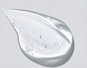A translucent gel swatch with air bubbles, showcasing its texture and consistency against a neutral backdrop