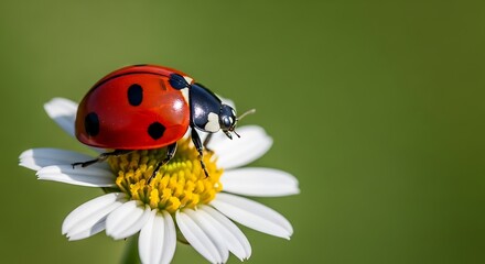 Obraz premium Ladybug on a Daisy Flower Close-up.