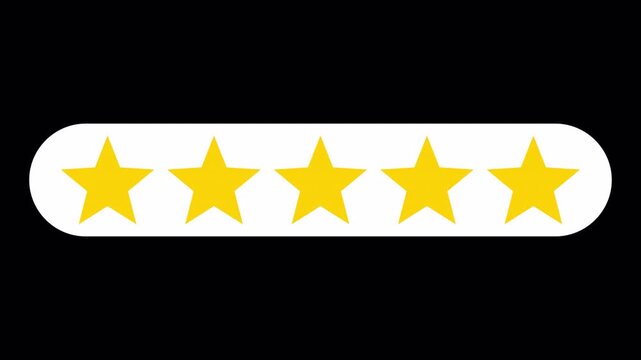 Rating star animation, five Gold stars rating on white line base and yellow star 4K video	
