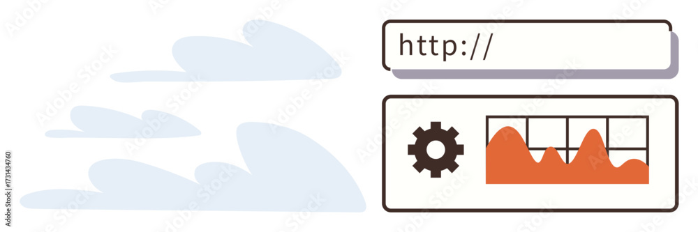 Wall mural url search bar paired with gear icon and data graph, symbolizing website analytics. ideal for web de