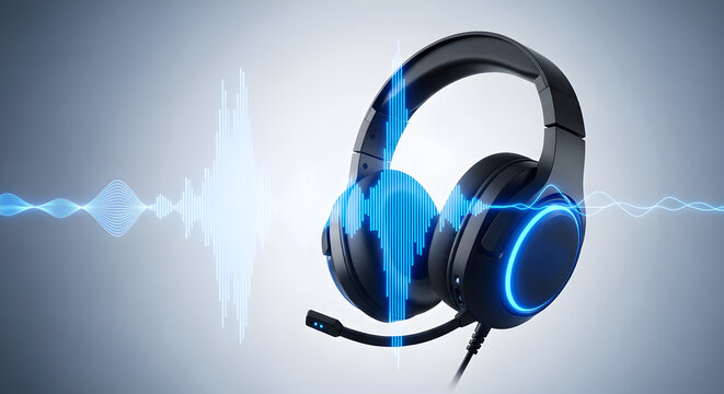 Gaming Headset Sound Wave Visualizer Futuristic Audio Headphones Acoustic Technology Bass Beats Earphones Modern Communication Music Innovation