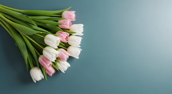 Tulip Flower Bouquet Floral Arrangement Spring Freshness Romance Easter Celebration Mother's Day Gift Pastel Colors Copy Space Anniversary - Powered by Adobe