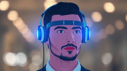 Man in headset with futuristic tech.