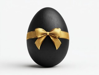 Elegant black egg with a golden ribbon bow on a plain