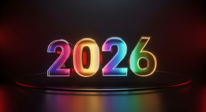 2026 New Year Date Glowing Celebration Design Element. Twenty Twenty Six Number Graphic. Modern Futuristic Background, Party, Banner, Poster - Powered by Adobe