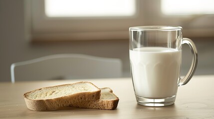 A Warm Breakfast of Fresh Milk Paired With Crispy Toast&mdash;Golden-Brown Baked Bread, Smooth Milk, and a Simple Yet Nutritious Morning Meal Perfect for Starting the Day With Energy