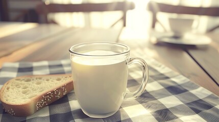 A Warm Breakfast of Fresh Milk Paired With Crispy Toast&mdash;Golden-Brown Baked Bread, Smooth Milk, and a Simple Yet Nutritious Morning Meal Perfect for Starting the Day With Energy