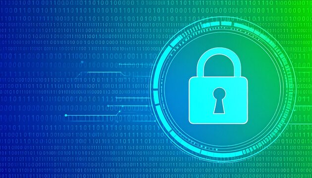 Digital lock graphic on binary code background (1)