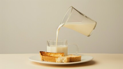 A Warm Breakfast of Fresh Milk Paired With Crispy Toast&mdash;Golden-Brown Baked Bread, Smooth Milk, and a Simple Yet Nutritious Morning Meal Perfect for Starting the Day With Energy