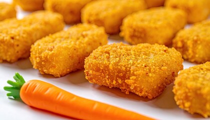 Fried nuggets with small carrot prop, bright background