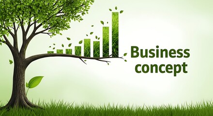 Obraz premium Dynamic visual portraying the concept of sustainable economic growth, a green tree transforming into an upward bar graph, symbolizing eco-friendly development and future prosperity