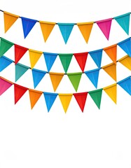 Colorful triangle bunting garlands against a white backdrop