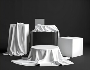 White cloth drapes geometric shapes, minimalist stage