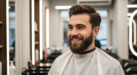 Smiling man with beard in a hair salon