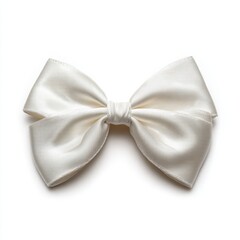 Elegant white satin bow tie with smooth texture and symmetrical design for formal wear