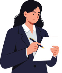 Empowered Professional Woman Diligently Reviewing and Documenting Official Business Paperwork