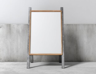 Empty A-Frame Chalkboard Signboard Standing on Concrete Floor Against Wall