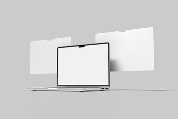 Laptop computer mockup with blank wireframing pages on a white background for Presentation Design Templates and creative branding projects