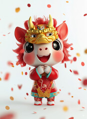 Fototapeta premium Cheerful Red Chinese Zodiac horse with a Crown and a Chinese Knot