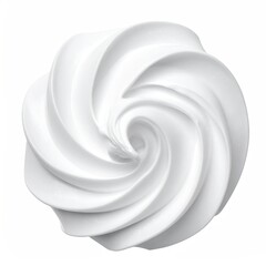 Whipped, swirled white cream, top-down view, isolated